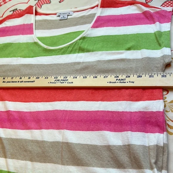 Liz Claiborne Short Sleeve Multi Colored Striped Crew Pullover T-shirt XL NWOT - Picture 5 of 6